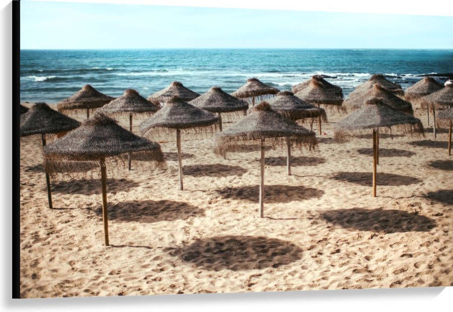 Canvas Zee Strand Zand Parasols 120x80 cm Foto op Canvas Schilderij (Wanddecoratie op Canvas)