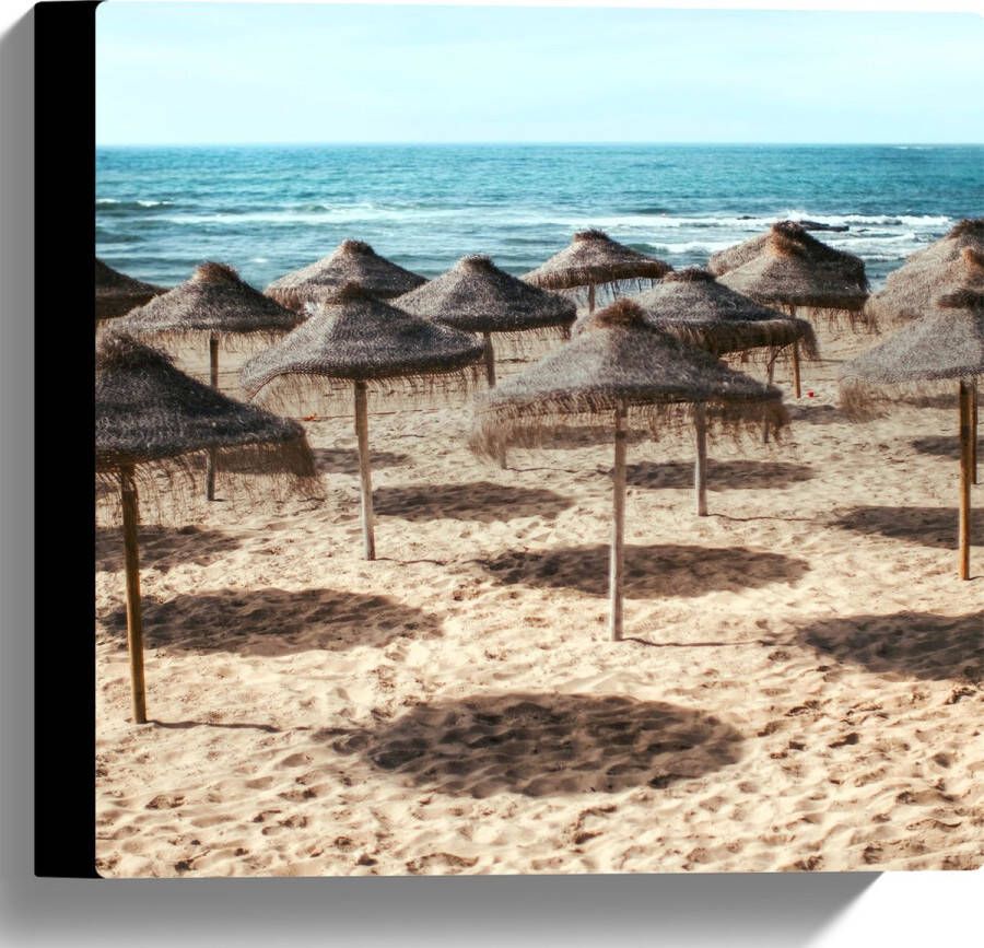 Canvas Zee Strand Zand Parasols 30x30 cm Foto op Canvas Schilderij (Wanddecoratie op Canvas)