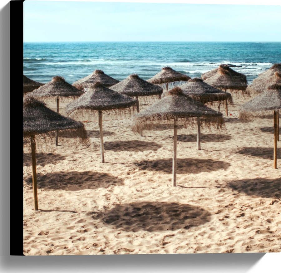 Canvas Zee Strand Zand Parasols 40x40 cm Foto op Canvas Schilderij (Wanddecoratie op Canvas)
