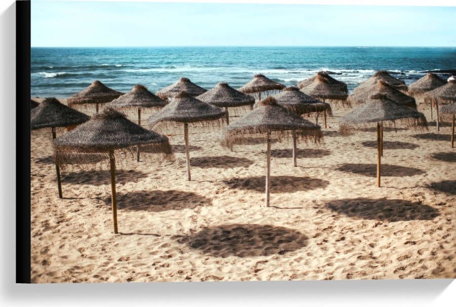 Canvas Zee Strand Zand Parasols 60x40 cm Foto op Canvas Schilderij (Wanddecoratie op Canvas)