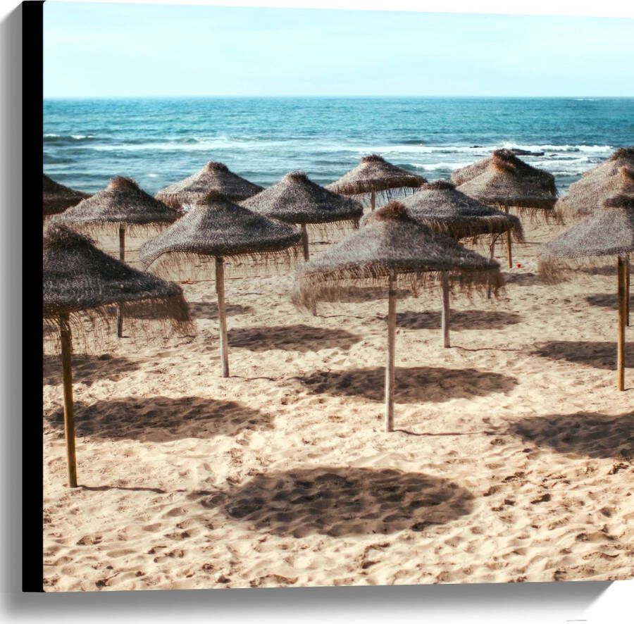 Canvas Zee Strand Zand Parasols 60x60 cm Foto op Canvas Schilderij (Wanddecoratie op Canvas)