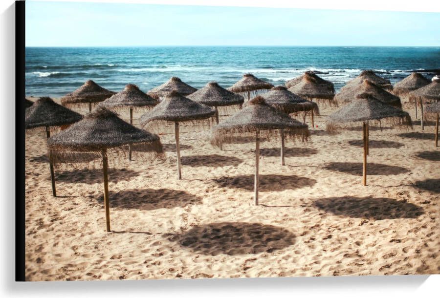 Canvas Zee Strand Zand Parasols 90x60 cm Foto op Canvas Schilderij (Wanddecoratie op Canvas)