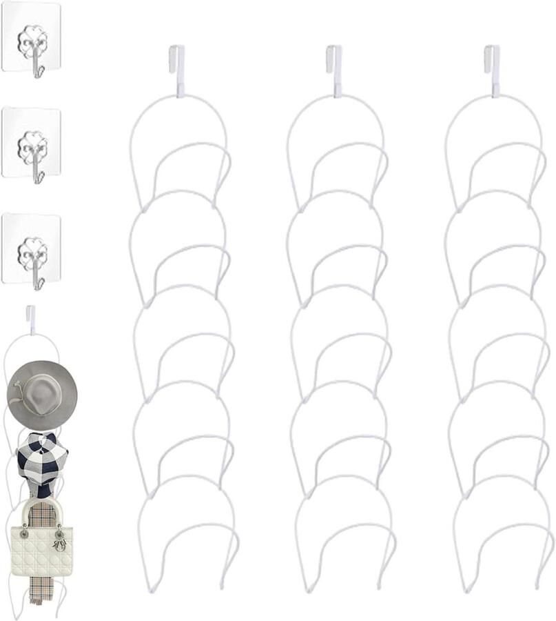 Cap Houder 15 stuks Verstelbare Houder voor Baseball Caps Hangende Houder voor Kast met Haken Wit