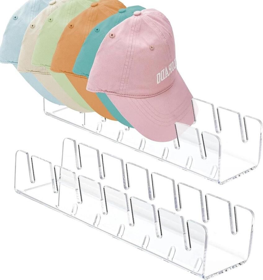 Cap Houder 2 Stuks Acryl Hood Organizer zonder Installatie Geschikt voor 14 Petten Transparante Houder voor Slaapkamers en Kledingkasten