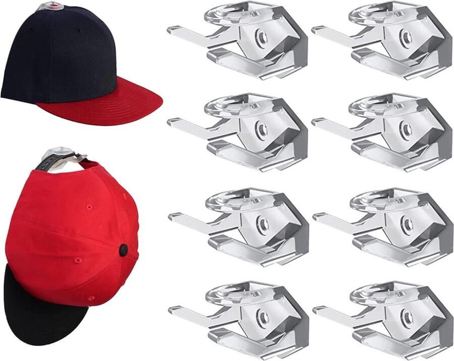 Cap Rack Set Van 8 Petten Houders Muur Petten Haakjes Met Schroeven En Tape Twee Installatiemethoden Petten Rek Kapstok Cap Rack Opbergsysteem Petten Opbergzak Hat Holder Petjes Organizer Dubbele Ophanging Transparant