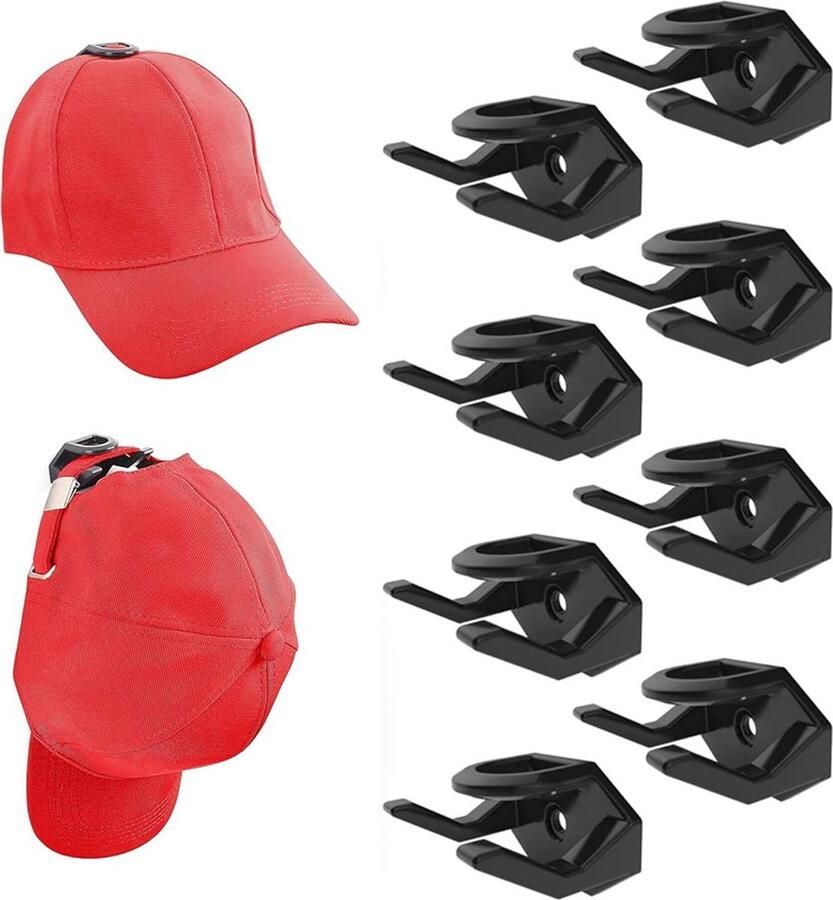 Cap Rack Set Van 8 Petten Houders Muur Petten Haakjes Met Schroeven En Tape Twee Installatiemethoden Petten Rek Kapstok Hat Holder Petjes Organizer Dubbele Ophanging Zwart