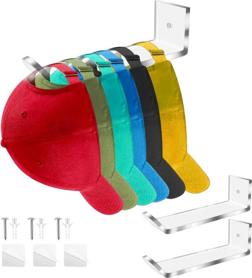 Caphouder Muur Acryl Hoedenhouder Wandmontage Voor 20 Hoeden Hoedenstandaard voor het opbergen van baseballpetten hoeden haaraccessoires stropdassen sjaals en tassen 3 stuks