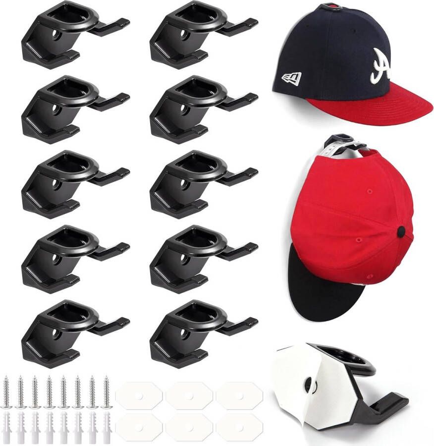 Caphouder zelfklevende kaphouder hoedstandaard met lijm en schroeven zwart hoedenhouder voor wandmontage 16 stuks