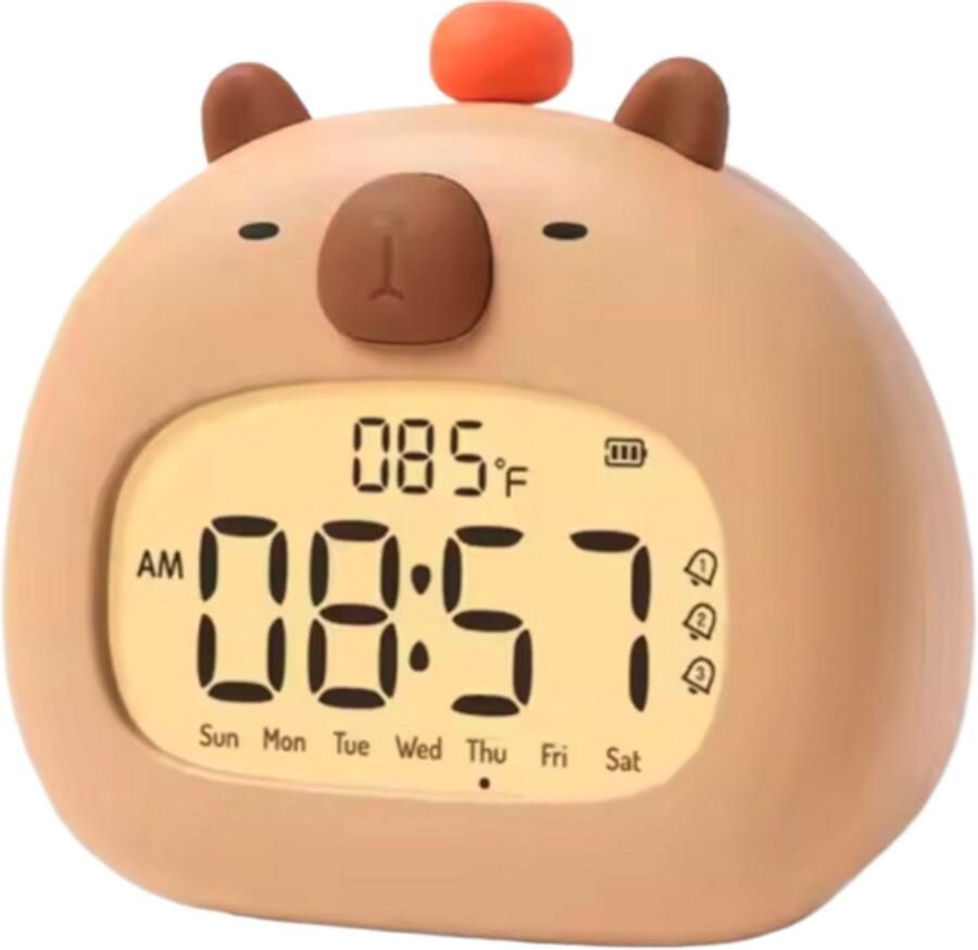 Capibara klok voor kinderen beige Verstelbare wekker met meerdere achtergrond kleuren USB oplaadbare wekker Kinderklok voor op nachtkast Digitale klok voor kinderen Beige