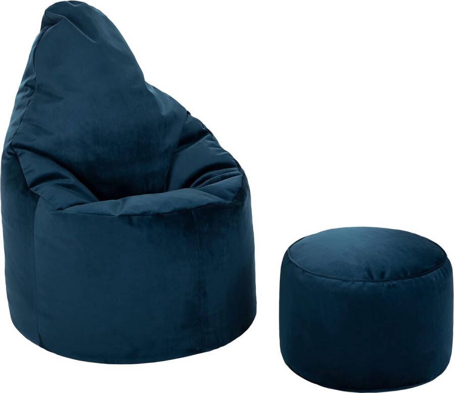 Capriccio fluwelen zitzakstoel Premium fluwelen zitzak voor binnengebruik voor huis en woonkamer Ergonomisch ontwerp voor lichaamsondersteuning (zitzak + krukpoef Pacific)