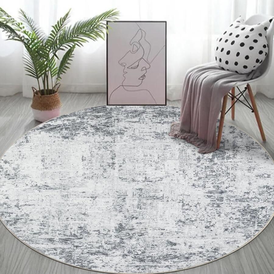 Capslpad Grijs Abstract Tapijt Rond ø135cm Modern Antislip Tapijt Woonkamer Rond Wasbaar Rond Tapijt Kortpolig Zacht Rond Beige voor Woonkamer Slaapkamer Studeerkamer Thuiskantoor Decoratie