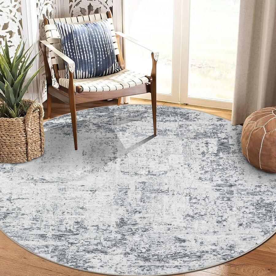 Capslpad Grijs Abstract Tapijt Rond ø160cm Modern Antislip Tapijt Woonkamer Rond Wasbaar Rond Tapijt Kortpolig Zacht Rond Beige voor Slaapkamer Studeerkamer Thuiskantoor Decoratie
