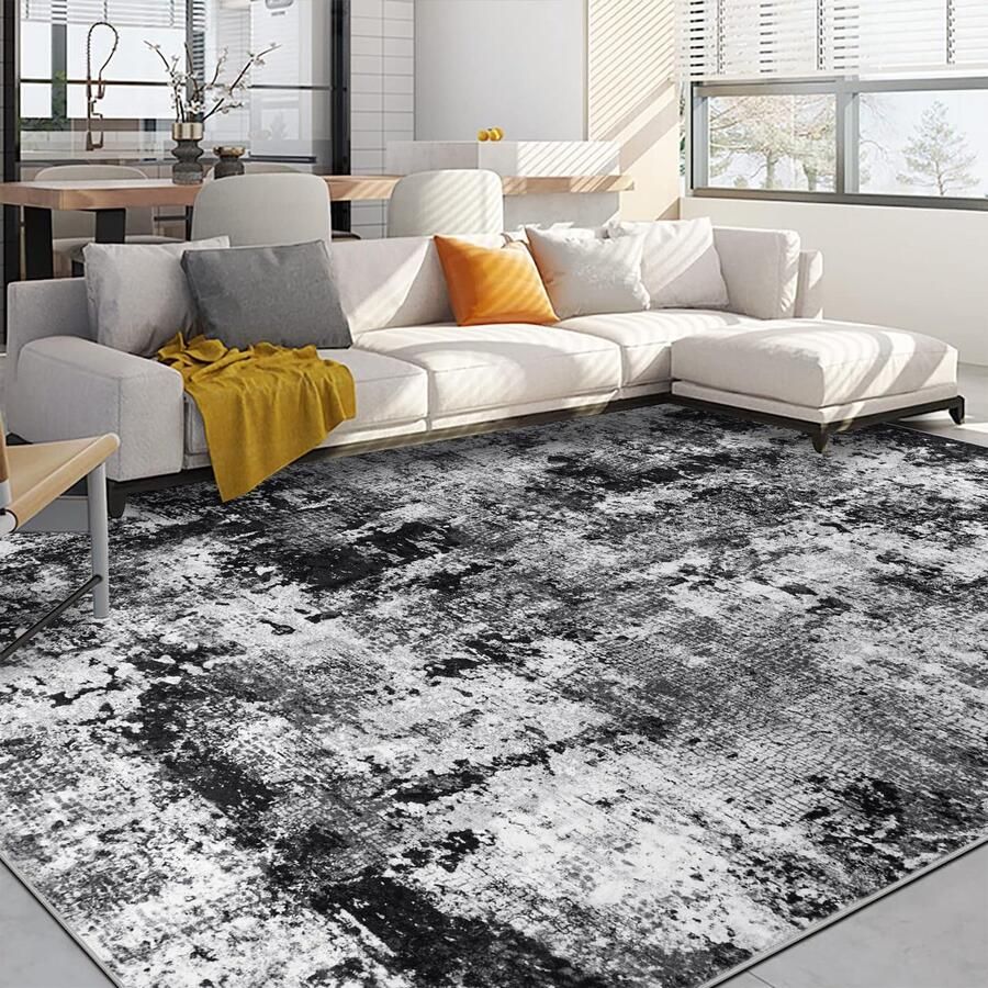 Capslpad Zwart Abstract Tapijt Woonkamer 200x300cm Antislip Kortpolig Kunstwollen Slaapkamertapijt Wasbaar Minimalistisch Nachtkastje Tapijten voor Woonkamer Slaapkamer Kantoorruimte