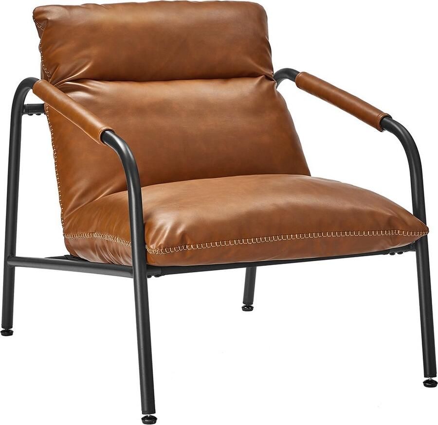 Rootz Living Rootz Caramel Brown Lounge Chair Fauteuil Relaxstoel Stalen frame Polyestervezel PU-synthetisch leer 90 cm x 74 2 cm x 90 cm Lichtgewicht Stevig Eenvoudige montage - Foto 2