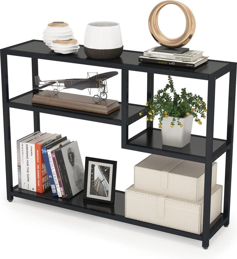 Carlovo Sidetable Wandtafel Bijzettafel Muur Tafel Consoletafel Haltafel Banktafel Wandmeubel 110x85Cm 4 Laags Zwart