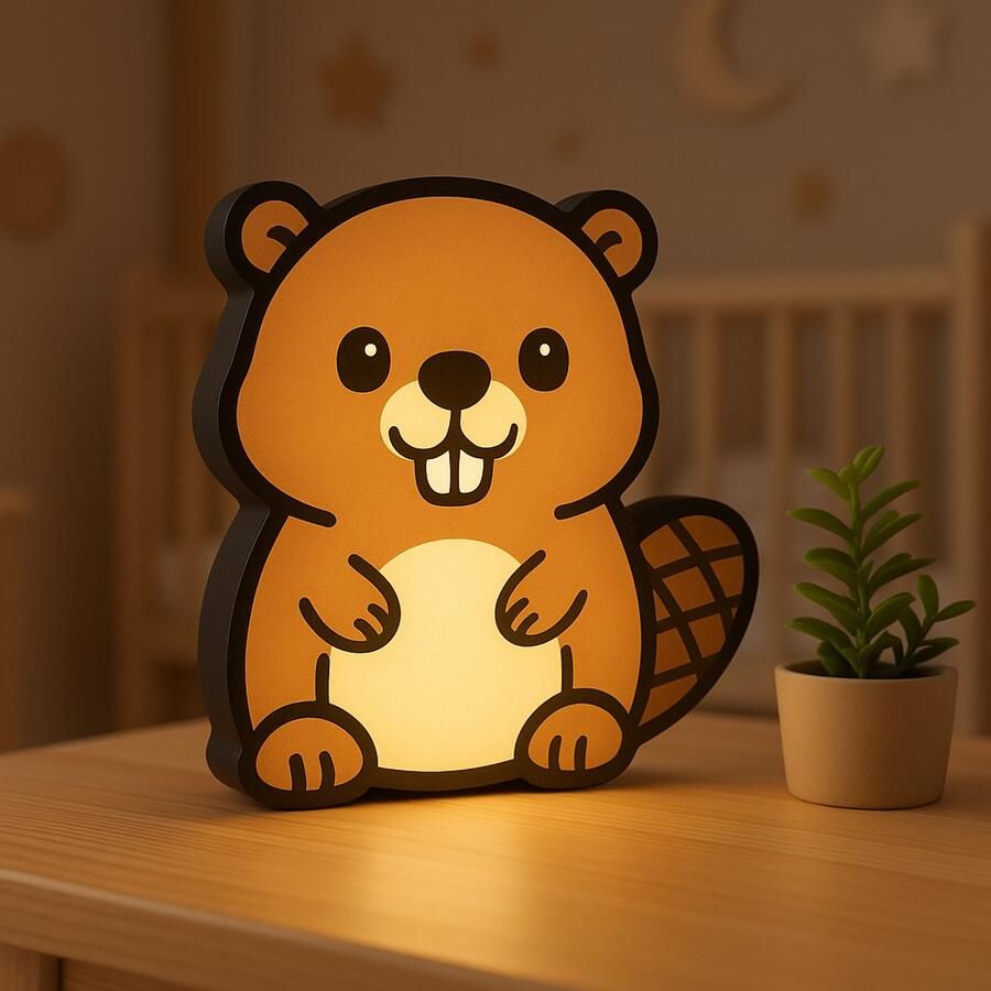 Cartoon Bever Nachtlampje – 3D Dierenlamp Lightbox met USB – Schattige LED Lamp voor Kinderkamer of Cadeau Leeslampje Kinderen Cadeau Jongen Meisje of Baby Muur Decoratie Kunst Kinderkamer Babykamer Origineel Kraamcadeau of Geboorte Cadeau