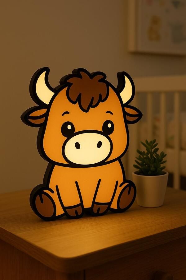 Cartoon Bizon Nachtlampje – Schattige Kinderkamer Lightbox – USB Dierenlamp – Origineel Cadeau voor Baby Peuter of Kind Leeslampje Kinderen Cadeau Jongen Meisje of Baby Muur Decoratie Kunst Kinderkamer Babykamer Origineel Kraamcadeau of