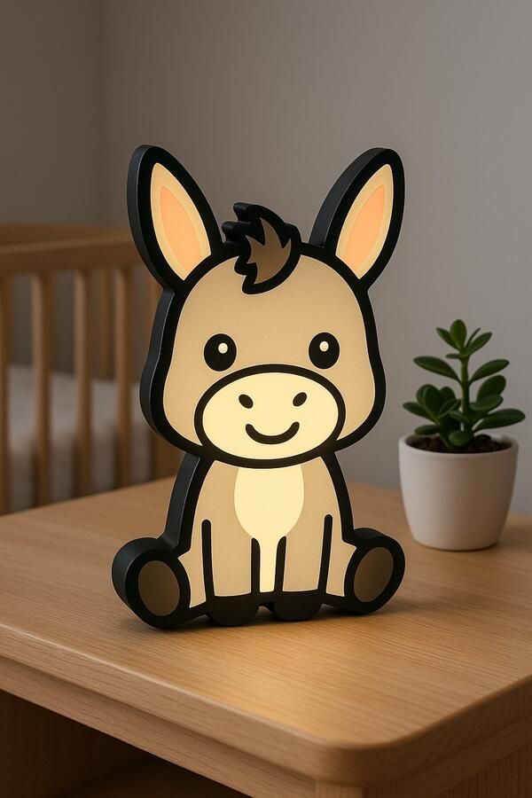 Cartoon Ezel Nachtlampje – Schattige 3D Lightbox Dierenlamp voor Kinderkamer met USB Leeslampje Kinderen Cadeau Jongen Meisje of Baby Muur Decoratie Kunst Kinderkamer Babykamer Origineel Kraamcadeau of Geboorte Cadeau Wanddecoratie