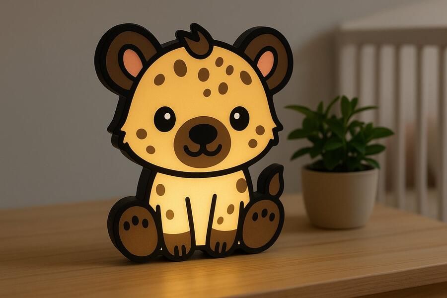 Cartoon Hyena Nachtlampje – 3D Lightbox Dierenlamp met USB – Schattige Sfeerlamp voor Kinderkamer of Cadeau Leeslampje Kinderen Cadeau Jongen Meisje of Baby Muur Decoratie Kunst Kinderkamer Babykamer Origineel Kraamcadeau of Geboorte 1