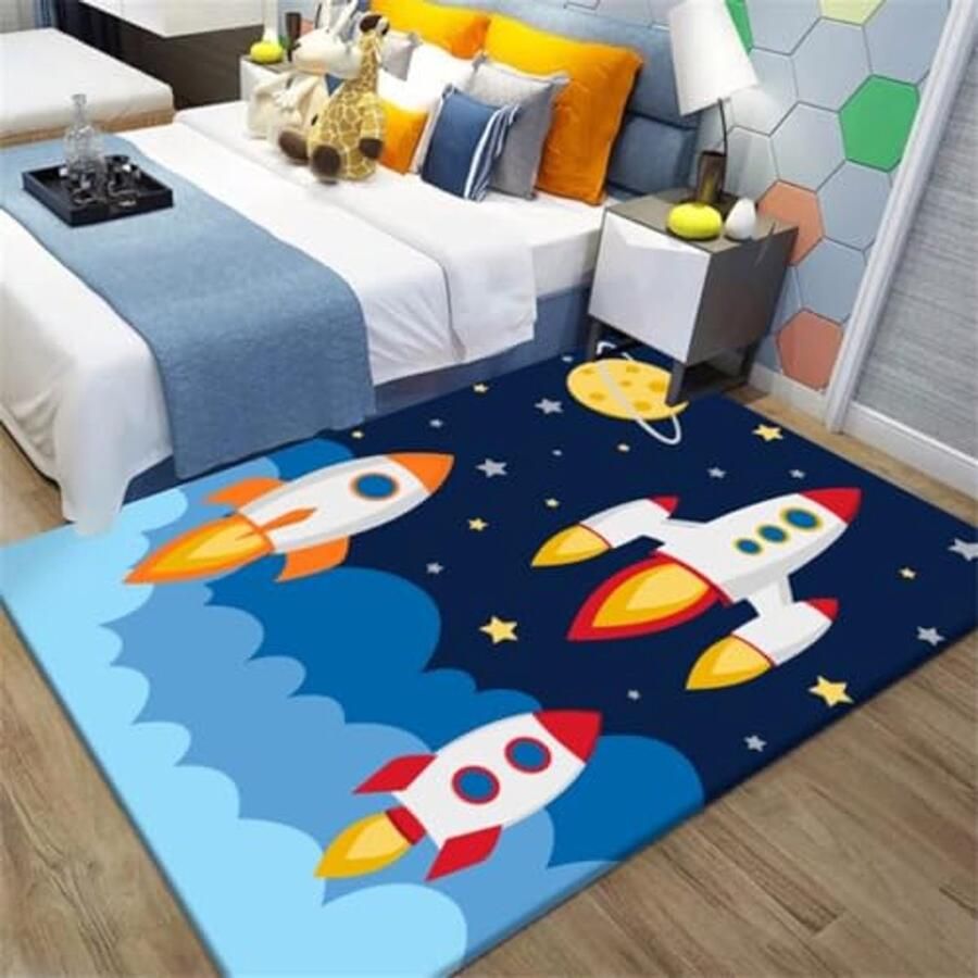 Cartoon Kindertapijt voor Kinderen Ruimtevaartthema Antislip Wasbaar 120 x 160 cm