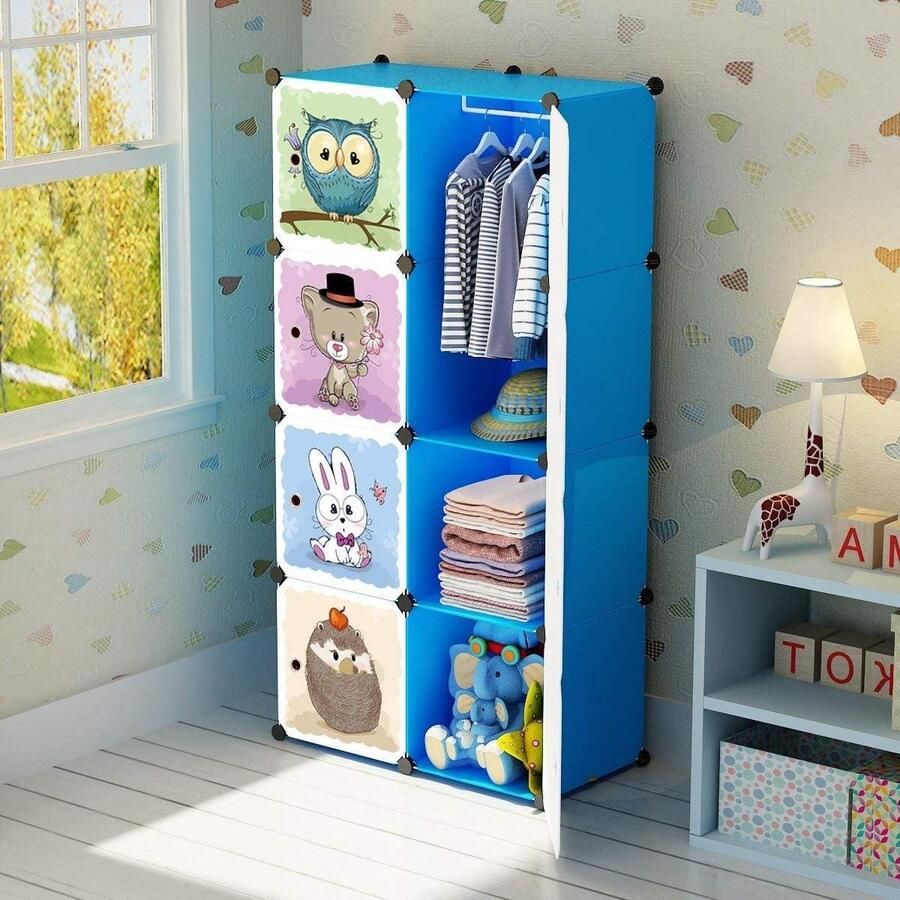 Cartoon kledingkast doe-het-zelf modulaire opbergorganizer veilig voor kinderen 6 kubussen diepere kubussen hangende sectie groter formaat Kledingkast