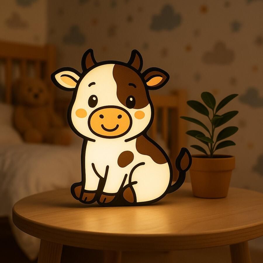 Cartoon Koe Nachtlampje – Cute Cow 3D Lightbox – LED Nachtlamp voor Kinderen – USB Lampje voor Kinderkamer of Cadeau Leeslampje Kinderen Cadeau Jongen Meisje of Baby Muur Decoratie Kunst Kinderkamer Babykamer Origineel Kraamcadeau of 1