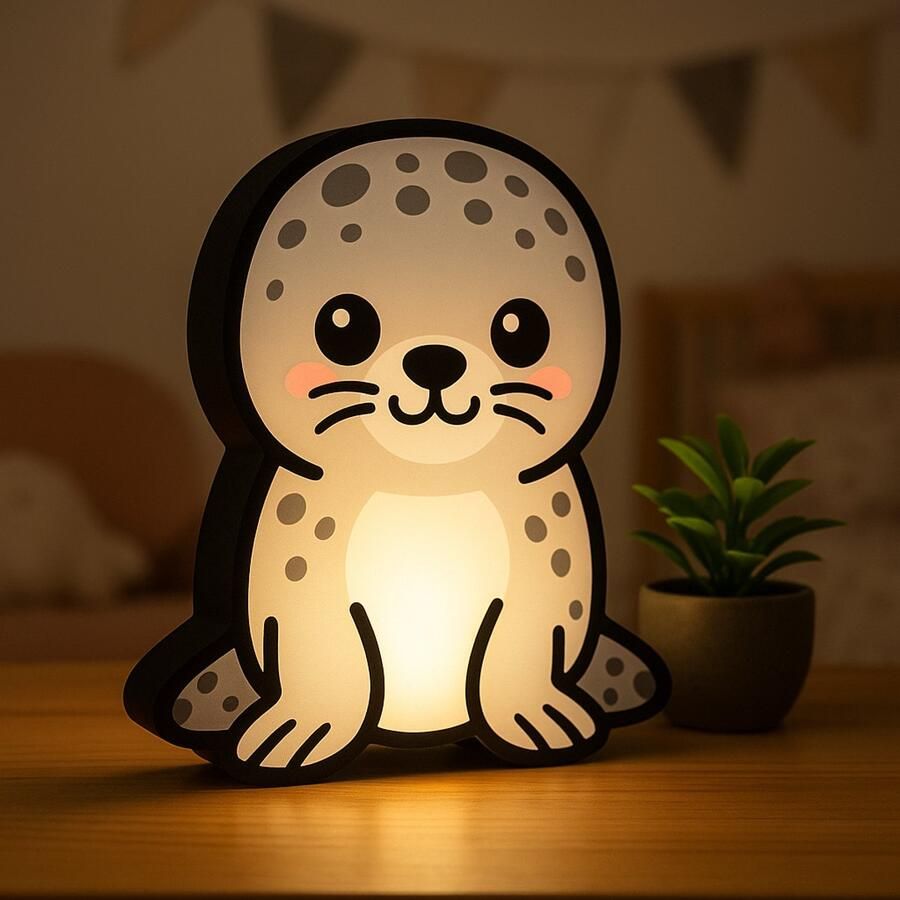 Cartoon Leopard Zeehond Nachtlampje – 3D Print Dieren Lightbox voor Kinderen – USB LED Dierenlamp – Sfeerverlichting voor Babykamer of Peuterkamer Leeslampje Kinderen Cadeau Jongen Meisje of Baby Muur Decoratie Kunst Kinderkamer Babykamer