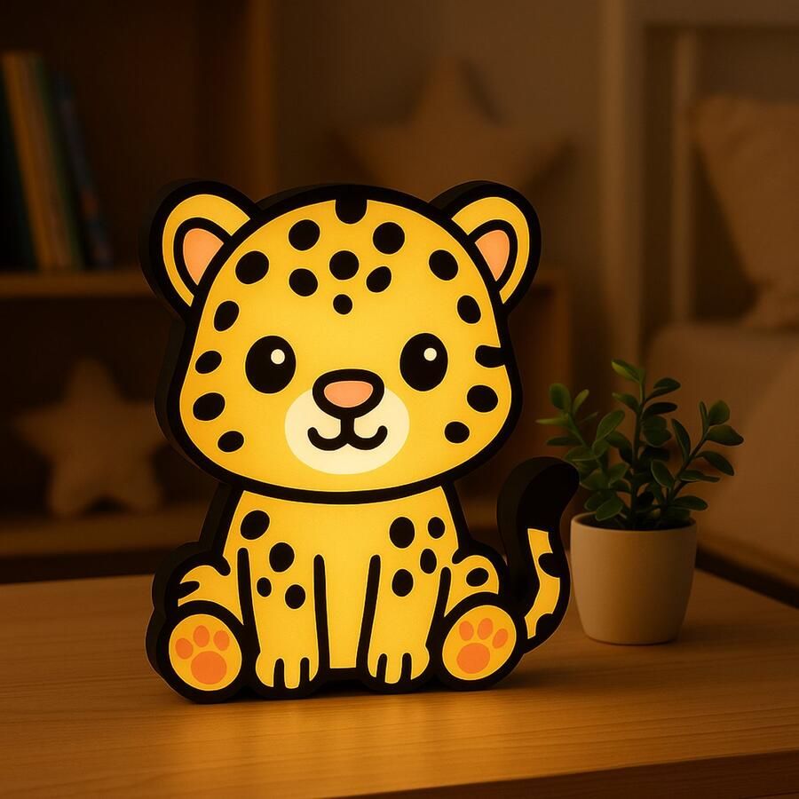 Cartoon Luipaard Nachtlampje – Cute Leopard Lightbox – 3D Geprint USB Lamp voor Kinderkamer Slaapkamer of Cadeau Leeslampje Kinderen Cadeau Jongen Meisje of Baby Muur Decoratie Kunst Kinderkamer Babykamer Origineel Kraamcadeau of Geboorte