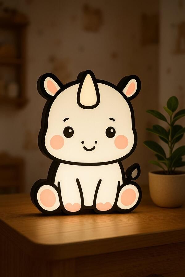 Cartoon Neushoorn Nachtlampje – Cute Rhino Lightbox – Sfeervolle 3D Lamp voor Kinderen – USB – Kinderkamer Decoratie & Uniek Cadeau Leeslampje Kinderen Cadeau Jongen Meisje of Baby Muur Decoratie Kunst Kinderkamer Babykamer Origineel