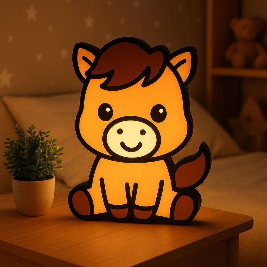 Cartoon Paard Nachtlampje – Cute Horse 3D Lightbox voor Kinderen – Sfeervolle LED Lamp – USB – Kinderkamer Decor of Cadeau Leeslampje Kinderen Cadeau Jongen Meisje of Baby Muur Decoratie Kunst Kinderkamer Babykamer Origineel Kraamcadeau of