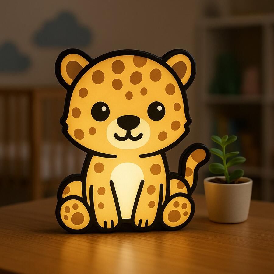 Cartoon Panter Nachtlampje – Schattige Lightbox voor Kinderen – USB – 3D Geprint – Perfect als Cadeau of Nachtlamp Leeslampje Kinderen Cadeau Jongen Meisje of Baby Muur Decoratie Kunst Kinderkamer Babykamer Origineel Kraamcadeau of 1