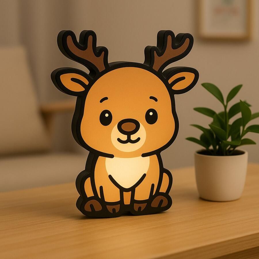 Cartoon Rendier Nachtlampje – 3D Lightbox Dierenlamp op USB – Schattige Dierenlamp voor Kinderkamer Babykamer of als Cadeau Leeslampje Kinderen Cadeau Jongen Meisje of Baby Muur Decoratie Kunst Kinderkamer Babykamer Origineel Kraamcadeau