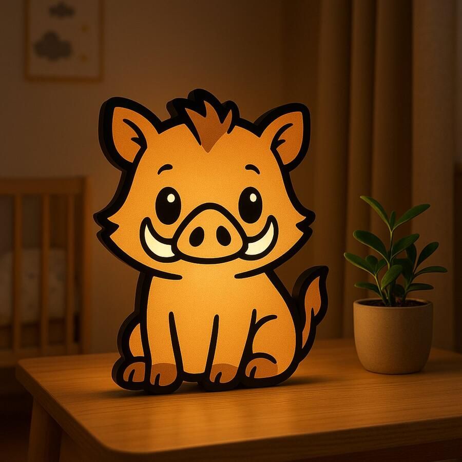 Cartoon Wild Zwijn Nachtlampje – 3D Dierenlamp met USB – Schattige Lightbox voor Babykamer of Kinderkamer – Origineel Cadeau Leeslampje Kinderen Cadeau Jongen Meisje of Baby Muur Decoratie Kunst Kinderkamer Babykamer Origineel Kraamcadeau