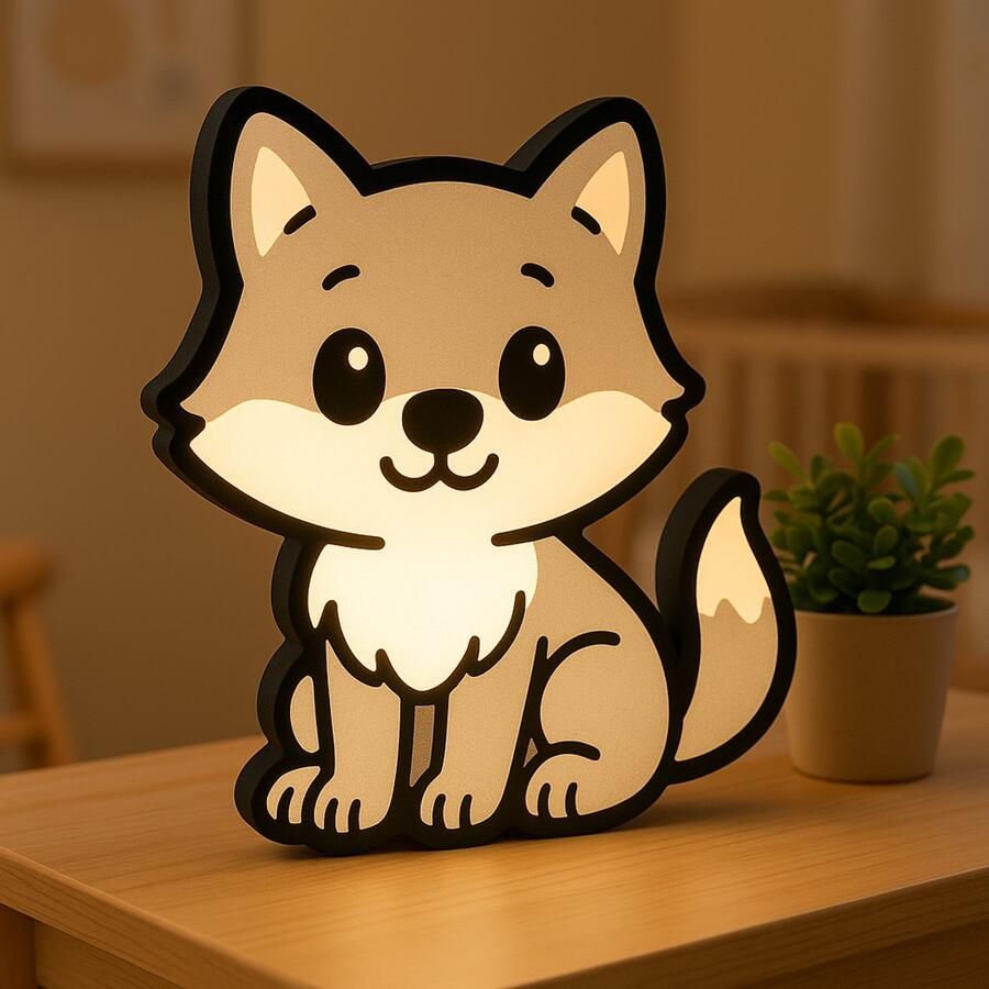 Cartoon Wolf Nachtlampje – 3D Lightbox Dierenlamp met USB – Schattig Cadeau voor Kinderen Leeslampje Kinderen Cadeau Jongen Meisje of Baby Muur Decoratie Kunst Kinderkamer Babykamer Origineel Kraamcadeau of Geboorte Cadeau Wanddecoratie
