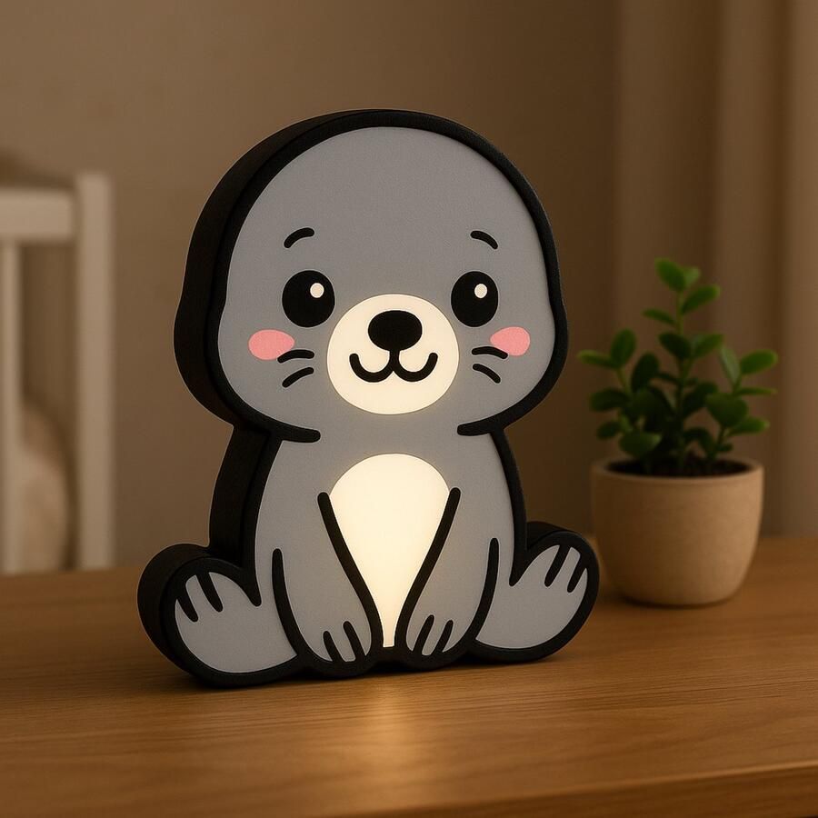 Cartoon Zeeleeuw Nachtlampje – 3D Dieren Lightbox met USB – Schattig Cadeau voor Kinderkamer of Babykamer Leeslampje Kinderen Cadeau Jongen Meisje of Baby Muur Decoratie Kunst Kinderkamer Babykamer Origineel Kraamcadeau of Geboorte Cadeau