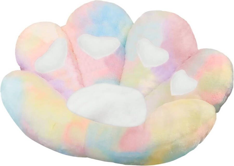 Cat Paw Cushion Seat Cushion for Chair Plush Cushion in Cute Paw Shape Skin-Friendly Chair Cushion Soft Plush for Dining Room Bedroom Office 70 x 55 cm (Colourful Tie-Dye)