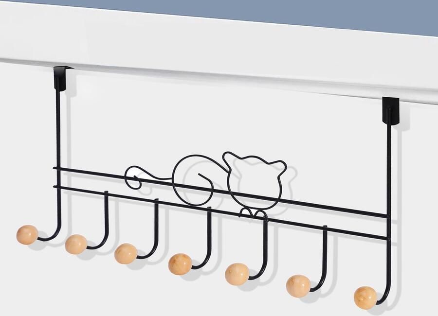 Signature Home Catky kapstok deurkapstok met 7 haken Deurhanger Deurhaak metaal hout zwart 44cm