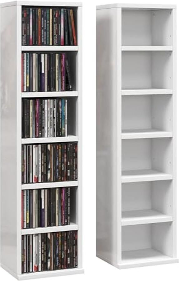 CD Media Display Plank Set van 2 Verstelbare Boekenkast voor 204 CD's Hoogglans Wit