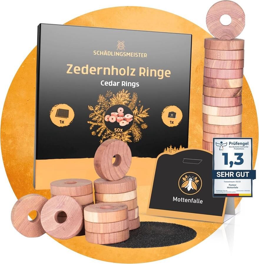 Cederhouten Mottenringen Set 50 Stuks + 1 Mottenval voor Kledingmotten Duurzame Bescherming voor Kledingkasten
