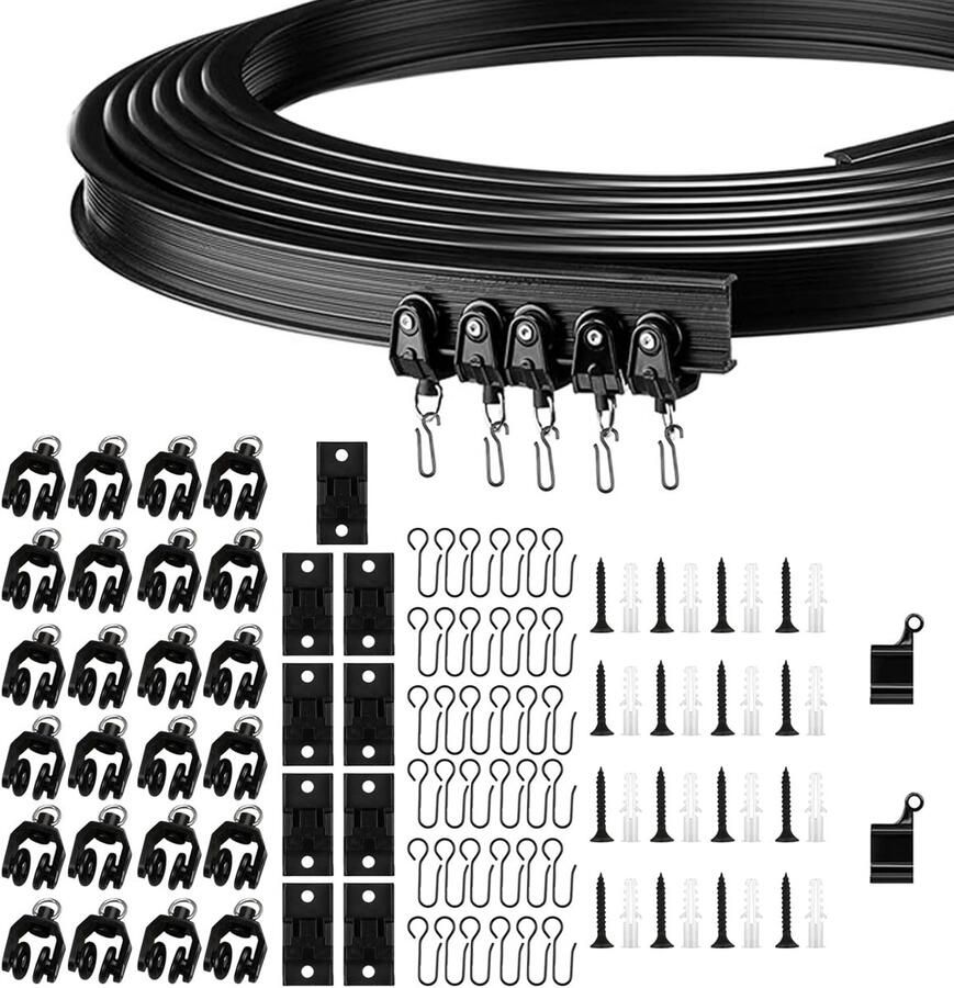 Ceiling Curtain Rail Curved Flexible Curtain Rail Ceiling Holder RV Room Divider Rail System Shower Window (3M Black)