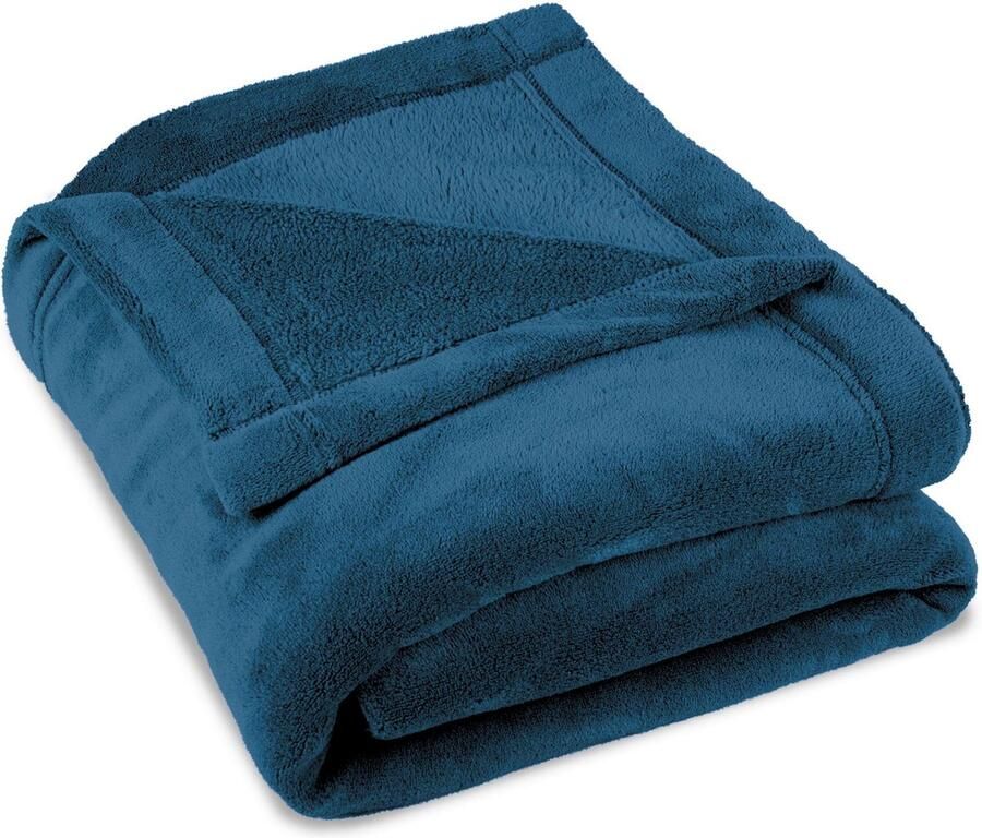 CelinaTex Montreal Knuffeldeken XXL 220 x 240 cm blauw deken bank warme woondeken zacht microvezel fleece Oeko-Tex