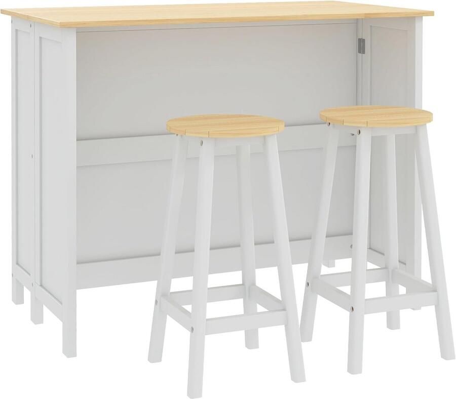 Centraal Keukeneiland met Bartafel en Krukken – Modern Design Inklapbaar Werkblad Praktische Opbergruimte