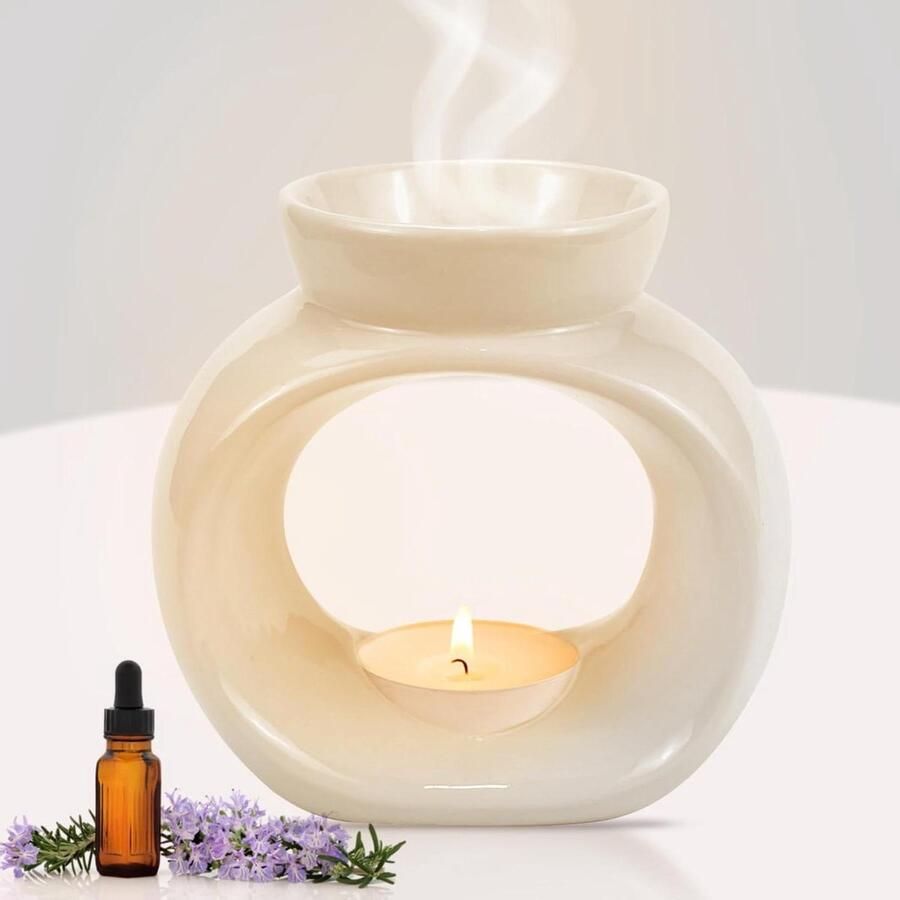 Ceramic Aroma Lamp Teelichthouder Wit Aromalamp voor Geurkaarsen Geurbrander voor Geurolie en Was Aromaverspreider Huisparfum Accessoire