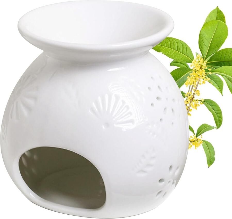 Ceramic Geur Lamp Aroma Lamp met Kaarsenhouder Botanische Vorm Aroma Diffuser Theelicht Houder Rookaccessoires voor Geuroliën Bloemenpatroon 11 x 11 x 11 cm