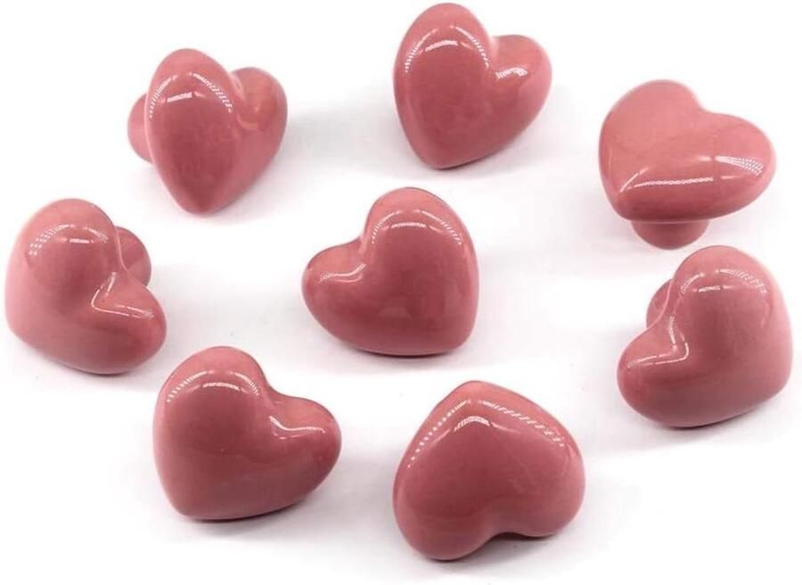 Ceramic Heart Shape Cabinet Knobs Pink Drawer Knob for Kids Room Dresser Drawers Pack of 8 Screws