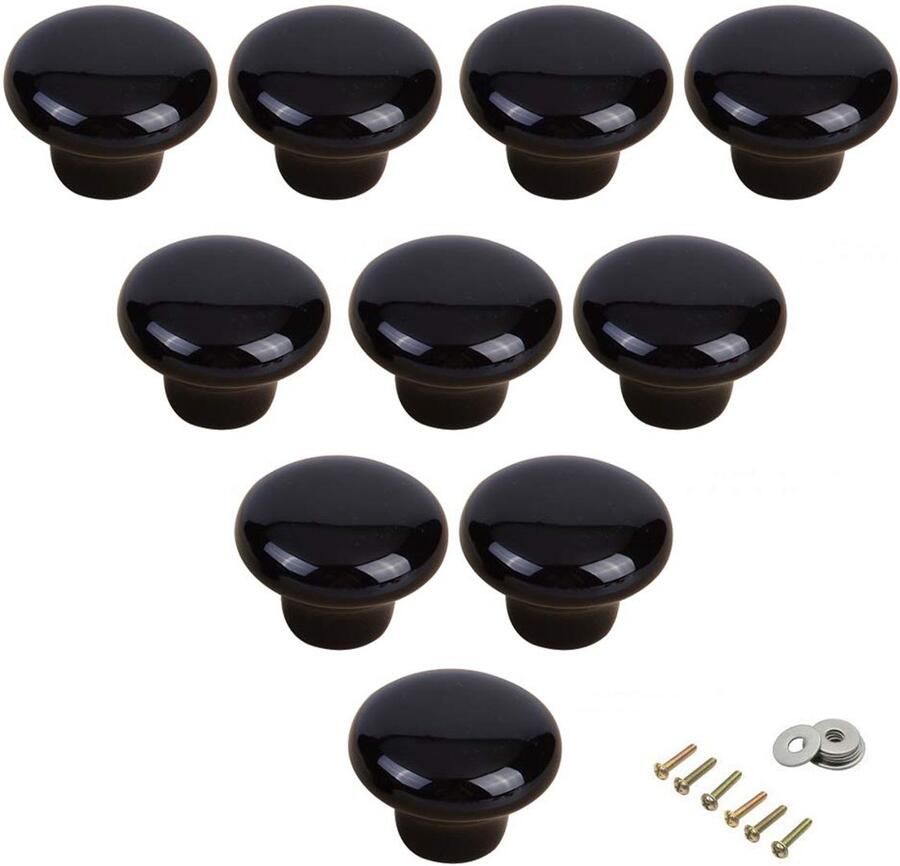Ceramic Round Cabinet Handles Carry Strap Round Door Knobs for Kids Room Door Cupboard Wardrobe Pulls 10 Pieces with Screws Black