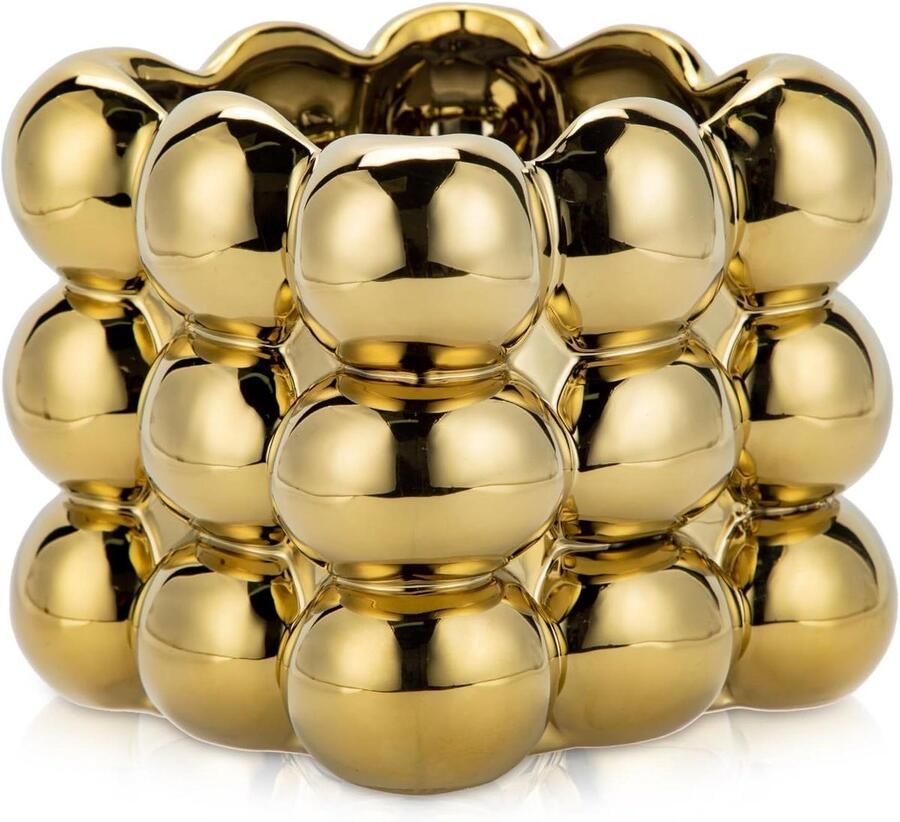 Ceramische Binnen Bubble Plantenpot 13cm Modern Vierkant Goud Plantenbak voor Thuis Woonkamer Bureau Esthetische Kamer Boho Decor