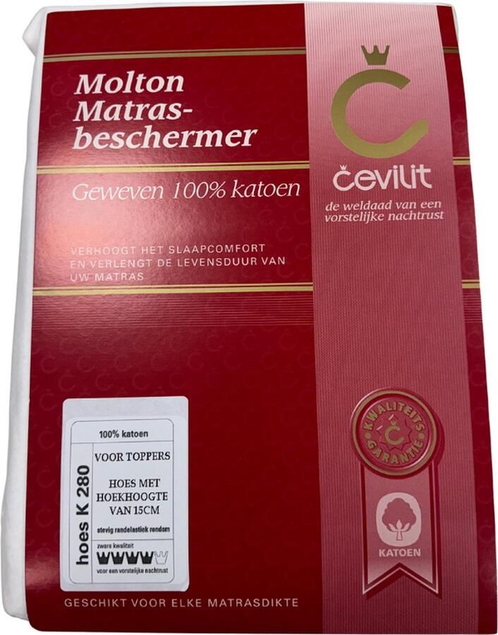 Cevilit – Molton matrasbeschermer voor toppers –Zwaar & Stretch– 160x220 100% Katoen Het vocht opnemend vermogen verbetert het slaapcomfort en verlengt de levensduur van het matras – Goede pasvorm met een elastiek in de rand K280 (hoes)