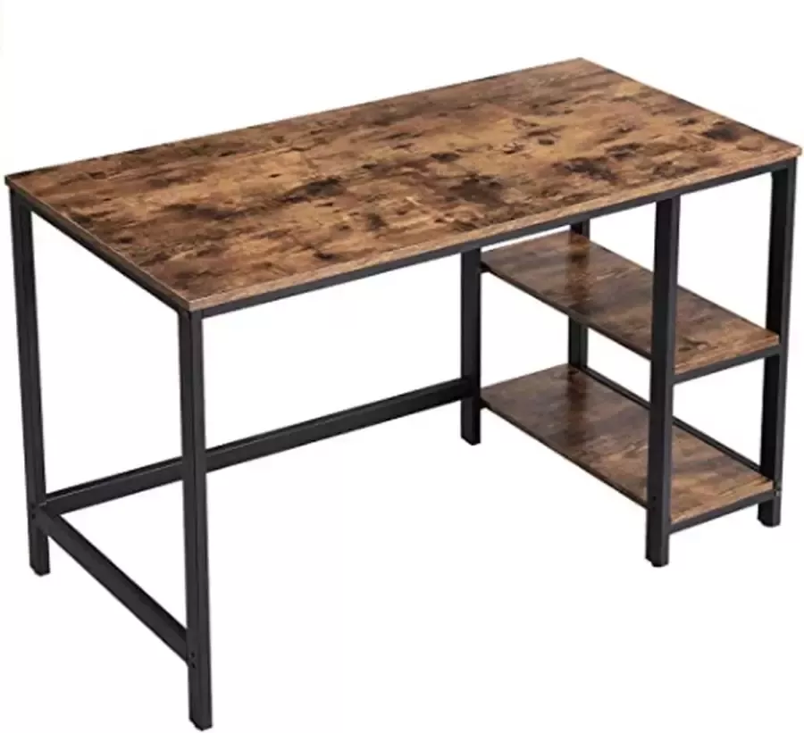 CGPN Bureau computertafel pc-tafel bureautafel met 2 legplanken rechts of links 120 x 60 x 75 cm voor kantoor woonkamer stalen frame industrieel ontwerp vintage bruin-zwart LWD47X