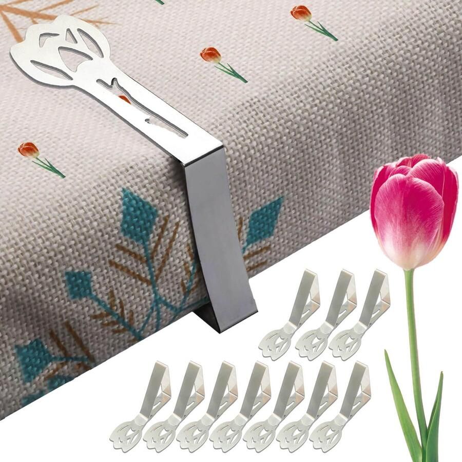 CHACROC Tafelkleedklemmen RVS Tafelklemmen 10 stuks Tafelkleedgewichten voor dikke tafels restauranttafels tuintafels en picknicktafels Zilveren Tulpklem Tafelkleedklem